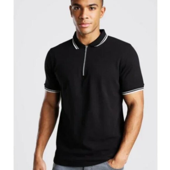 Boohooman 1/4 Zip Pique Polo with Tipping - S - Picture 1 of 6